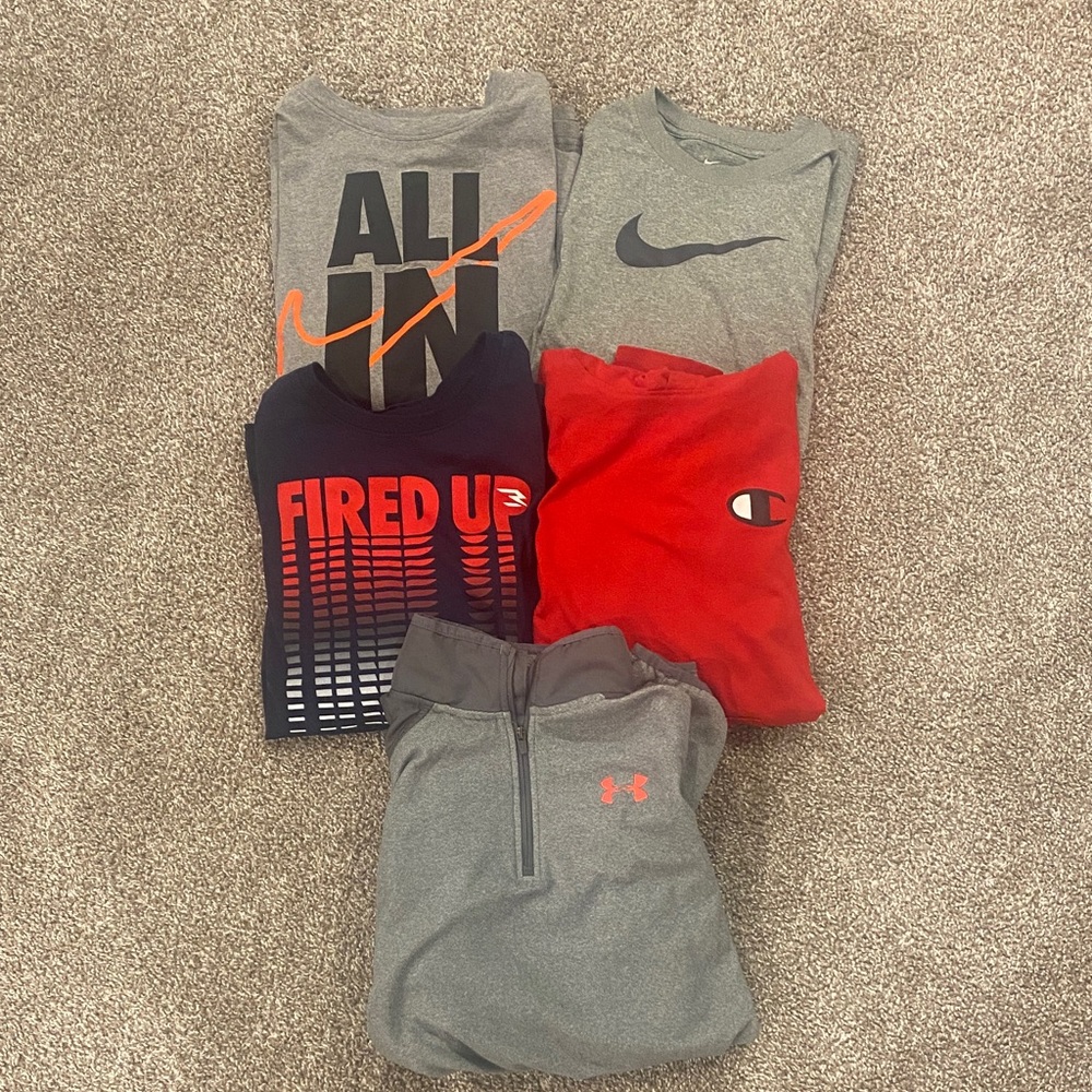 Under Armour, Nike, Champion Boys size XL bundle of 5 long sleeve shirts/zip up